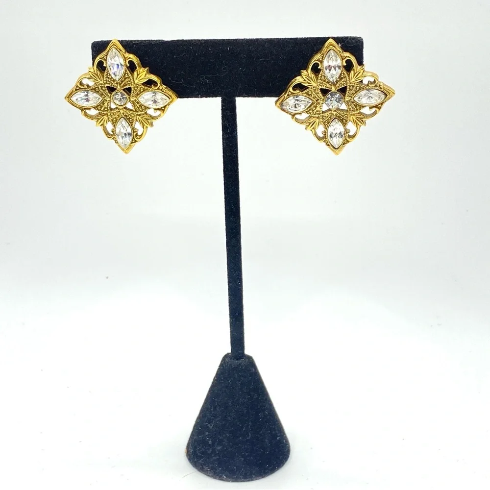 Goldtone Rhinestone Square Pierced Earrings